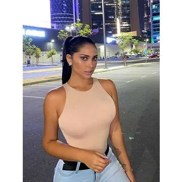 LCNBA Women's Sexy High Neck Sleeveless Bodysuit Basic Top Bodysuit Jumpsuit khaki S