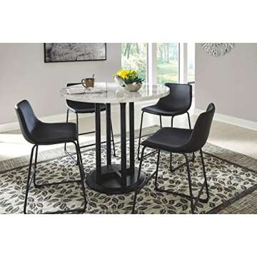 Signature Design by Ashley Centiar Contemporary 42" Round Counter Height Faux Marble Dining Table, Black & White