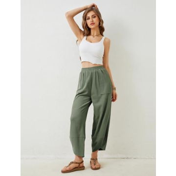 Xiaoxuemeng Womens Baggy Wide Leg Pants Casual Elastic Waisted Palazzo Harem Pants with Pockets(Green-XL)