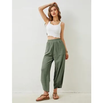 Xiaoxuemeng Womens Baggy Wide Leg Pants Casual Elastic Waisted Palazzo Harem Pants with Pockets(Green-XL)