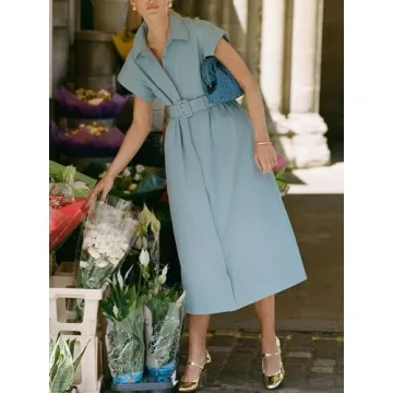 Jenkoon Women's Stylish Waterproof Shirt Dress with Belt