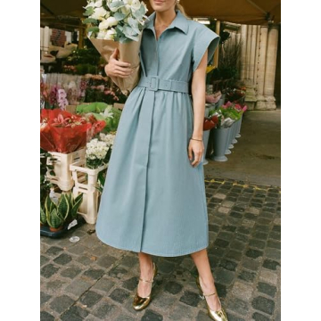 Jenkoon Women's Stylish Waterproof Shirt Dress with Belt