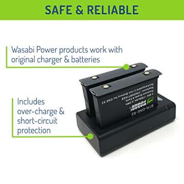 Wasabi Power Insta360 ONE X2 Battery (2-Pack) and Dual USB Charger Base Bundle Compatible with Insta360 ONE X2 Camera (Not Waterproof)
