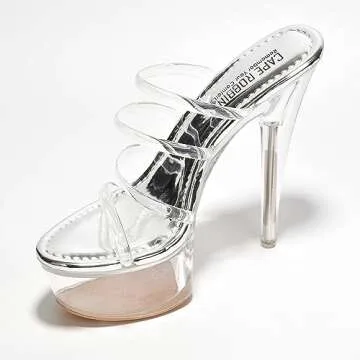 Cape Robbin Women's Kim - Black Clear High Heels - Sexy Stiletto Platform Sandals - Size 6 (Medium width) - Silver, Black