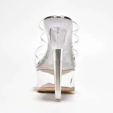 Cape Robbin Women's Kim - Black Clear High Heels - Sexy Stiletto Platform Sandals - Size 6 (Medium width) - Silver, Black