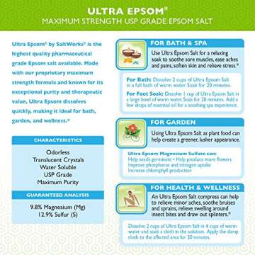 SaltWorks Ultra Epsom Bath Salt, Medium Grain, Bag, Clear Crystals, 25 Pound, 400 Ounce