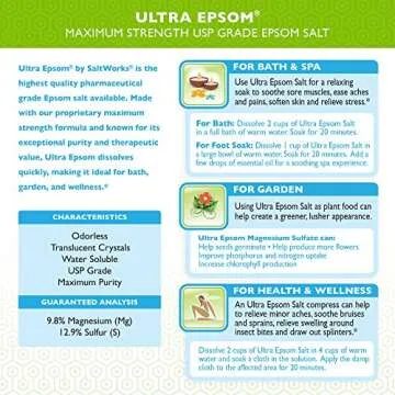 SaltWorks Ultra Epsom Bath Salt, Medium Grain, Bag, Clear Crystals, 25 Pound, 400 Ounce
