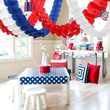 Fourth-4th of July Memorial-Day Party-Decorations - 157FT Red White Blue Patriotic Streamers Garland,Graduation Four-Leaf Clover Hanging Banner,Independence American Birthday Decor Hugtmr