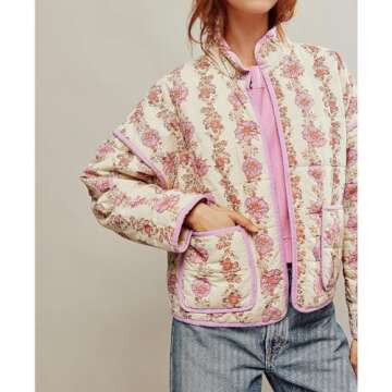 Duyang Women's Cropped Floral Puffer Jacket - Winter Coat