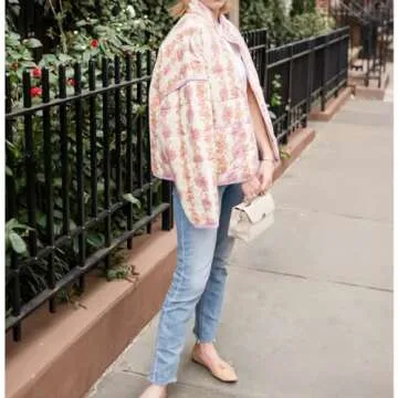 Duyang Women's Cropped Floral Puffer Jacket - Winter Coat