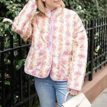 Duyang Women's Cropped Floral Puffer Jacket - Winter Coat