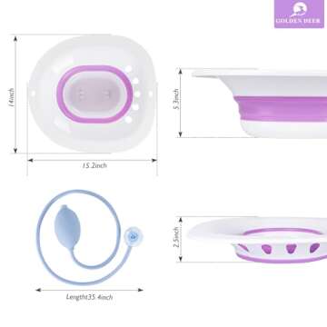 GOLDEN DEER Sitz Bath for Hemorrhoids, Sitz Bath for Toilet Seat, Automatic Flushing, Postpartum Care, Sits Bath Kit for Women