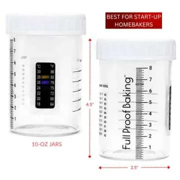 Full Proof Baking Sourdough Starter Kit with Fresh Sour Dough Starter (Ships Separately) - Digital Scale, Spatula, Scoop, Video & 2x 10oz Glass Jars w/Thermometer Rulers Feeding Ratios - Complete Set