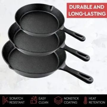 Simple Chef Cast Iron Skillet 3-Piece Set