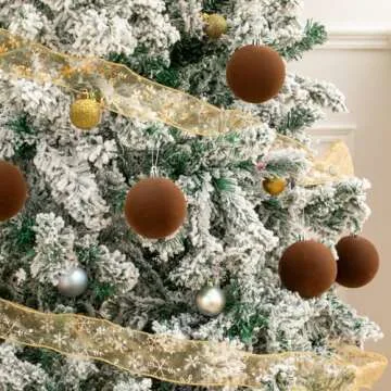 3.15" Brwon Velvet Christmas Ball Ornaments Set, 16 pcs Flocked Brwon Xmas Tree Decoration, Large Sh...