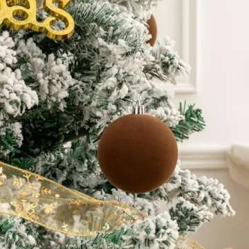 3.15" Brwon Velvet Christmas Ball Ornaments Set, 16 pcs Flocked Brwon Xmas Tree Decoration, Large Shatterproof Decorative Hanging Balls for Party Holiday Wreath Garland Home Décor