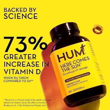 HUM Here Comes The Sun - Immune Supplement with Vitamin D & Calcium for a Healthy Immune System - Supports Radiant Skin, Mood + Bone Health (30-Count)