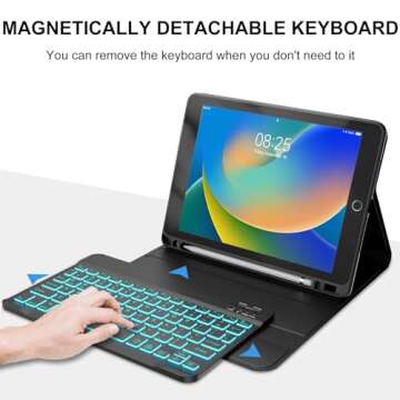 BORIYUAN iPad 10.2 inch Case with Keyboard, Detachable Bluetooth Keyboard with 7 Color Backlit, Slim...