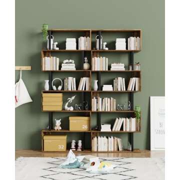 Gadroad 6 Tier Geometric Bookcase,S Shaped Bookshelf, Wood Decorative Storage Shelving, Modern Frees...