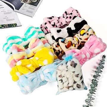 TDHDIKE Spa Headband Bow Facial Makeup Headband(9 Pcs),Soft Headband for Shower Washing Face, Extra Add 5 Gift Bags, Nice Gifts for Women Girls.
