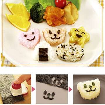MoJyetli DIY Sushi Tool, 3Pcs Smile Face Laver Seaweed Nori Punch Embossing Device Rice Ball Onigiri Mould