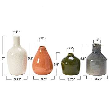 Creative Co-Op Stoneware Bud Vases in Crackle Glaze, Olive/Terracotta Tones, Set of 4