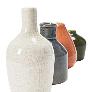 Creative Co-Op Stoneware Bud Vases in Crackle Glaze, Olive/Terracotta Tones, Set of 4