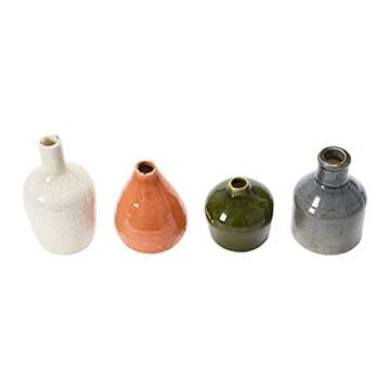 Creative Co-Op Stoneware Bud Vases in Crackle Glaze, Olive/Terracotta Tones, Set of 4