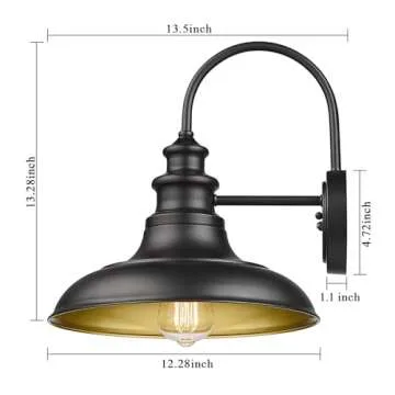 Dusk to Dawn Sensor Outdoor Barn Light Fixture, 12.3 Inch Dome Outdoor Wall Sconce Farmhouse Wall Mount Lights Exterior Gooseneck Light Fixture Black Finish Industrial Wall Lantern for Porch, 2Pack