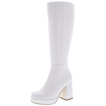 TruFox Knee High Double Platform Boots - Stylish Chunky Heels in White