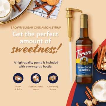 Torani Brown Sugar Cinnamon Coffee Syrup, Flavored Syrup for Drinks, Pump Included, 25.4 Fl Oz