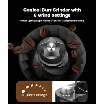 COWSAR 10-Cup Drip Coffee Maker with Built-In Grinder, 24-Hour Programmable, Adjustable Grind & Brew, Keep Warm Plate, 50.7oz Water Reservoir, Ideal for Home & Office - Black