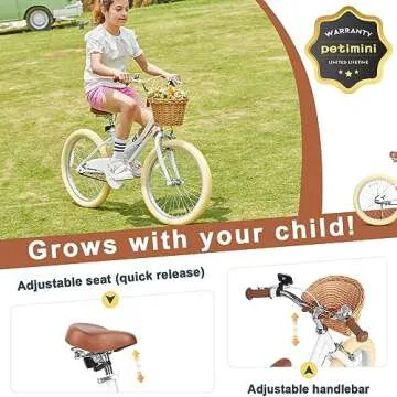 Petimini 20 Inch Girls Bike with Basket and Training Wheels