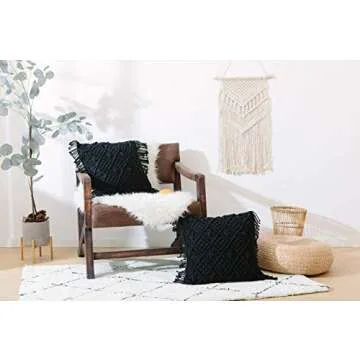 Throw Pillow Cases, Decorative Cushion Cover, Boho Woven Pillowcase for Home Party Office and Outdoor Decoration, Soft Woven Pillow Case with Tassels, Set of 2 Macrame Cushion Case (17"x17", Black)