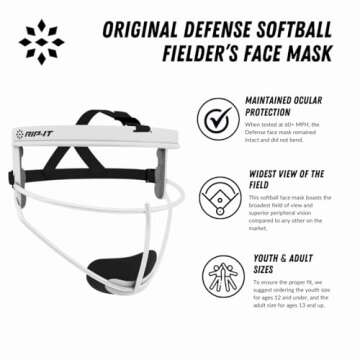RIP-IT Original Defense Softball Face Mask | Lightweight Protective Softball Fielder's Mask | Youth | Pink