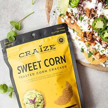 Craize Sweet Corn Crisps | Gluten Free, Vegan, Kosher, Toasted Corn Crackers | 4 oz each