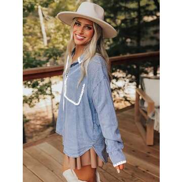 Stylish Oversized Denim Button Down Shirt for Women
