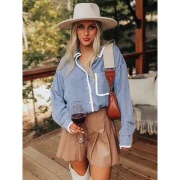 Stylish Oversized Denim Button Down Shirt for Women