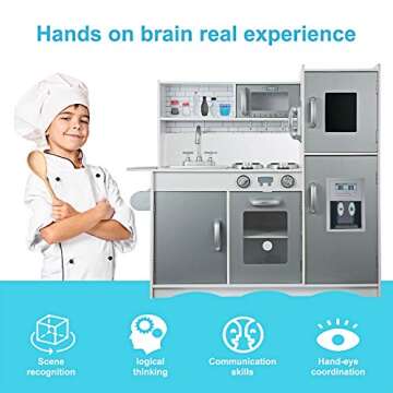 GOLDORO Kids Kitchen Playset Play Kitchen for Toddlers, Fun with Friends Kitchen,Kids Play Kitchen Set with Ice Maker,Removable Sink and Drawing Board