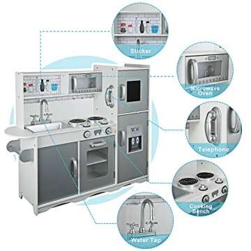 GOLDORO Kids Kitchen Playset Play Kitchen for Toddlers, Fun with Friends Kitchen,Kids Play Kitchen Set with Ice Maker,Removable Sink and Drawing Board