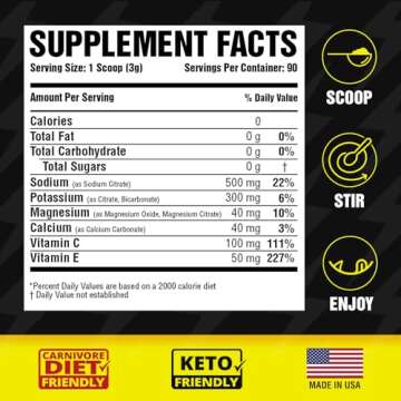 Carnivore Electrolytes: Premium Hydration Powder for Carnivore Diet - Balanced Electrolyte Support, Zero Carb, Keto Friendly - Supplement for Optimal Energy & Recovery - 90 Servings (Unflavored)
