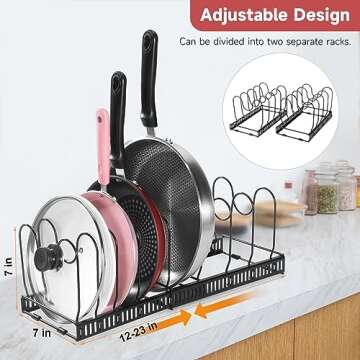 Mr Rabbi Expandable Pot and Pan Organizer Rack - 12 Dividers, 2 DIY Methods
