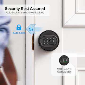 Door Lock Knob with Keypad Keyless Entry Door Knob Electric Coded Indoor Door Knob for Interior Doors Thickness up to 2-1/4", Bedroom, Home Office, Garage, 4xAA Alkaline Battery, M1 Black