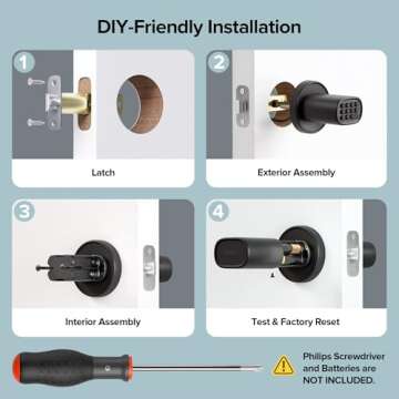 Door Lock Knob with Keypad Keyless Entry Door Knob Electric Coded Indoor Door Knob for Interior Doors Thickness up to 2-1/4", Bedroom, Home Office, Garage, 4xAA Alkaline Battery, M1 Black