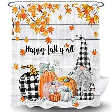 Fall Gnome Shower Curtain - Autumn Buffalo Check Decor 72X72