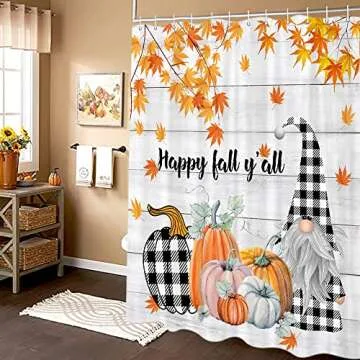 Fall Gnome Shower Curtain - Autumn Bathroom Decor 72x72