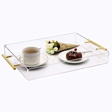 Elegant 11x14 Clear Acrylic Serving Tray with Gold Handle