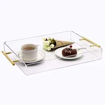 Elegant 11x14 Clear Acrylic Serving Tray with Gold Handle