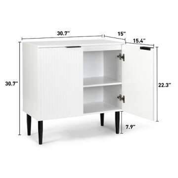 VOWNER Sideboard Buffet Cabinet, Kitchen Accent Cabinet, Modern Credenza with Doors and Adjustable Shelves, Accent Cabinet for Dining Room, Hallway, Bathroom, White