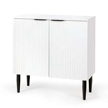 VOWNER Sideboard Buffet Cabinet, Kitchen Accent Cabinet, Modern Credenza with Doors and Adjustable Shelves, Accent Cabinet for Dining Room, Hallway, Bathroom, White